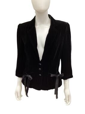 Ralph Lauren Blazer Women SZ M Velvety Cute Bows On Pockets Ornate Buttons Black